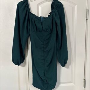 Deep Green Long Sleeve Mini Dress